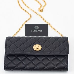 Versace Quilted Leather Clutch Bag Black